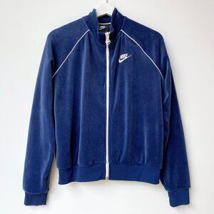 Nike Womens Velour Track Jacket Navy Full Zip Size S Logo Y2K Athleisure Retro